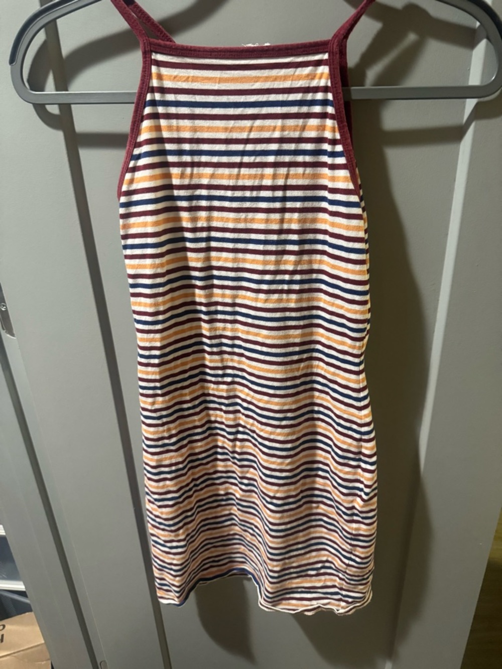 Garage Multicolor Striped mini dress with Maroon Trim